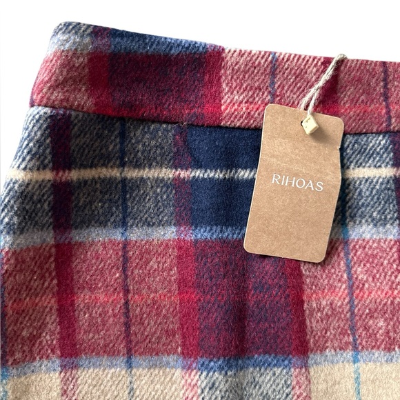 NWT RIHOAS Red Plaid Zipper Fly Tweed Flannel A-Line Mini Skirt - Picture 6 of 11